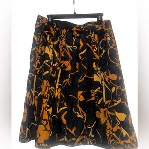 Felicia Black Skirt with Gold Floral Swirl Print & Cotton/Silk blend